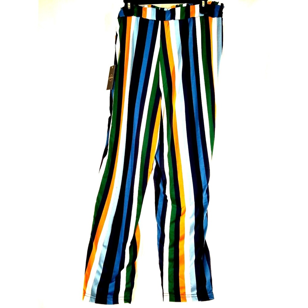 Goddess Striped Pants Women Bold Whimsical Retro Streetwear Multi Color Boho New